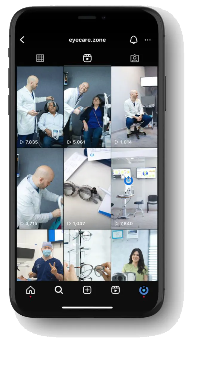 Perfil de Instagram de EyeCare en un teléfono móvil